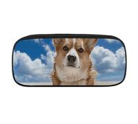 DWVTFSM Dog Lying on The Beach Large Pencil Bag Waterproof Cute Pen Case Travel Cosmetic Leather Makeup Bag Organizer Pen Holder for Men Women