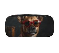 DWVTFSM Dog Wearing Bow Tie Large Pencil Bag Waterproof Cute Pen Case Travel Cosmetic Leather Makeup Bag Organizer Pen Holder for Men Women