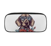 DWVTFSM Dog Wearing Glasses Large Pencil Bag Waterproof Cute Pen Case Travel Cosmetic Leather Makeup Bag Organizer Pen Holder for Men Women