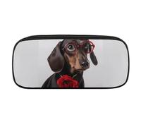 DWVTFSM Dog with Roses Large Pencil Bag Waterproof Cute Pen Case Travel Cosmetic Leather Makeup Bag Organizer Pen Holder for Men Women