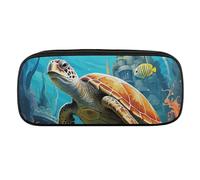 DWVTFSM Dolphins Sea Turtle Coral Reef Large Pencil Bag Waterproof Cute Pen Case Travel Cosmetic Leather Makeup Bag Organizer Pen Holder for Men Women