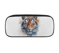 DWVTFSM Draw A Tiger Face Large Pencil Bag Waterproof Cute Pen Case Travel Cosmetic Leather Makeup Bag Organizer Pen Holder for Men Women