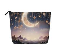 Dwvtfsm Elegant Moon Stars Makeup Bag For Women, Waterproof Linen Travel Cosmetic Organizer Lightweight Zipper Travel Toiletry Bag Organizer Makeup Brushes Storage Bag