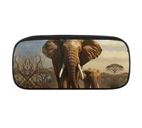 DWVTFSM Elephant Animals Large Pencil Bag Waterproof Cute Pen Case Travel Cosmetic Leather Makeup Bag Organizer Pen Holder for Men Women