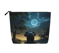Dwvtfsm Elephant Look At The Moon Makeup Bag For Women, Waterproof Linen Travel Cosmetic Organizer Lightweight Zipper Travel Toiletry Bag Organizer Makeup Brushes Storage Bag
