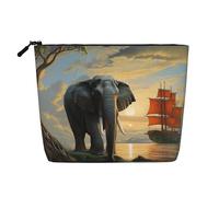 Dwvtfsm Elephant Look At The Sailboat Makeup Bag For Women, Waterproof Linen Travel Cosmetic Organizer Lightweight Zipper Travel Toiletry Bag Organizer Makeup Brushes Storage Bag