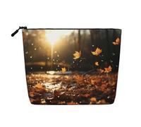 Dwvtfsm Fallen Leaves Flying Makeup Bag For Women, Waterproof Linen Travel Cosmetic Organizer Lightweight Zipper Travel Toiletry Bag Organizer Makeup Brushes Storage Bag