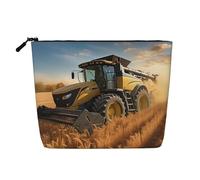 Dwvtfsm Farm Tractor Harvest Makeup Bag For Women, Waterproof Linen Travel Cosmetic Organizer Lightweight Zipper Travel Toiletry Bag Organizer Makeup Brushes Storage Bag
