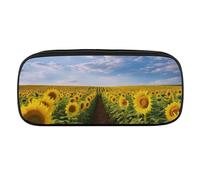 DWVTFSM Field of Blooming Sunflowers Large Pencil Bag Waterproof Cute Pen Case Travel Cosmetic Leather Makeup Bag Organizer Pen Holder for Men Women