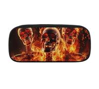 DWVTFSM Fire Skeletons Large Pencil Bag Waterproof Cute Pen Case Travel Cosmetic Leather Makeup Bag Organizer Pen Holder for Men Women