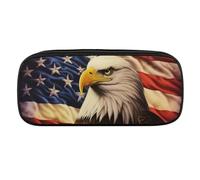 DWVTFSM Flag And Eagle Large Pencil Bag Waterproof Cute Pen Case Travel Cosmetic Leather Makeup Bag Organizer Pen Holder for Men Women