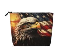 Dwvtfsm Flag And Eagle Makeup Bag For Women, Waterproof Linen Travel Cosmetic Organizer Lightweight Zipper Travel Toiletry Bag Organizer Makeup Brushes Storage Bag