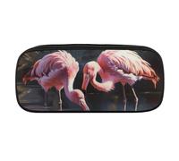 DWVTFSM Flamingo Is Drinking Water Large Pencil Bag Waterproof Cute Pen Case Travel Cosmetic Leather Makeup Bag Organizer Pen Holder for Men Women