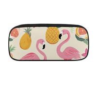 DWVTFSM Flamingos And Pineapples Large Pencil Bag Waterproof Cute Pen Case Travel Cosmetic Leather Makeup Bag Organizer Pen Holder for Men Women
