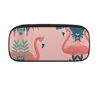 DWVTFSM Flamingos And Plants Large Pencil Bag Waterproof Cute Pen Case Travel Cosmetic Leather Makeup Bag Organizer Pen Holder for Men Women