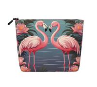 Dwvtfsm Flock Of Tropical Flamingos Makeup Bag For Women, Waterproof Linen Travel Cosmetic Organizer Lightweight Zipper Travel Toiletry Bag Organizer Makeup Brushes Storage Bag