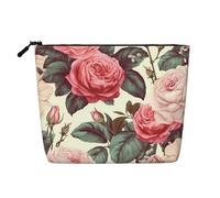 Dwvtfsm Floral Flower Rose Pink Makeup Bag For Women, Waterproof Linen Travel Cosmetic Organizer Lightweight Zipper Travel Toiletry Bag Organizer Makeup Brushes Storage Bag