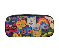 DWVTFSM Flowers And Cat Large Pencil Bag Waterproof Cute Pen Case Travel Cosmetic Leather Makeup Bag Organizer Pen Holder for Men Women