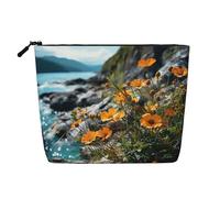 Dwvtfsm Flowers Growing On Cliff Makeup Bag For Women, Waterproof Linen Travel Cosmetic Organizer Lightweight Zipper Travel Toiletry Bag Organizer Makeup Brushes Storage Bag