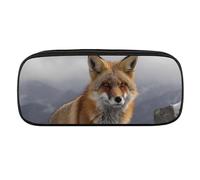 DWVTFSM Fox on Snowy Mountain Large Pencil Bag Waterproof Cute Pen Case Travel Cosmetic Leather Makeup Bag Organizer Pen Holder for Men Women