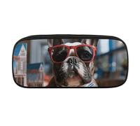 DWVTFSM French Bulldog Wearing Sunglasses Large Pencil Bag Waterproof Cute Pen Case Travel Cosmetic Leather Makeup Bag Organizer Pen Holder for Men Women