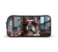 DWVTFSM French Bulldog Wearing Sunglasses Pencil Case Pen Bag Large Capacity Cute Pencil Pouch Makeup Cosmetic Bag for Women Men
