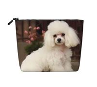 Dwvtfsm French Poodle Makeup Bag For Women, Waterproof Linen Travel Cosmetic Organizer Lightweight Zipper Travel Toiletry Bag Organizer Makeup Brushes Storage Bag