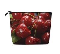 Dwvtfsm Fresh Red Cherries Makeup Bag For Women, Waterproof Linen Travel Cosmetic Organizer Lightweight Zipper Travel Toiletry Bag Organizer Makeup Brushes Storage Bag