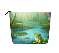 Dwvtfsm Frog In A Pond Makeup Bag For Women, Waterproof Linen Travel Cosmetic Organizer Lightweight Zipper Travel Toiletry Bag Organizer Makeup Brushes Storage Bag