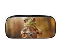 DWVTFSM Frog Riding Bike Large Pencil Bag Waterproof Cute Pen Case Travel Cosmetic Leather Makeup Bag Organizer Pen Holder for Men Women