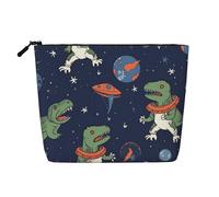 Dwvtfsm Funny Astronaut Dinosaur Rocket Makeup Bag For Women, Waterproof Linen Travel Cosmetic Organizer Lightweight Zipper Travel Toiletry Bag Organizer Makeup Brushes Storage Bag