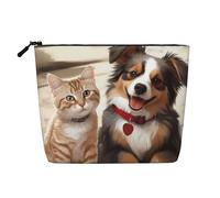 Dwvtfsm Funny Cat Dog Makeup Bag For Women, Waterproof Linen Travel Cosmetic Organizer Lightweight Zipper Travel Toiletry Bag Organizer Makeup Brushes Storage Bag