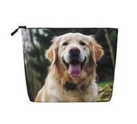 Dwvtfsm Funny Golden Retriever Makeup Bag For Women, Waterproof Linen Travel Cosmetic Organizer Lightweight Zipper Travel Toiletry Bag Organizer Makeup Brushes Storage Bag