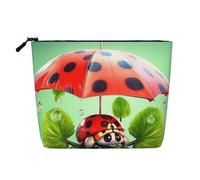 Dwvtfsm Funny Ladybug Holding Umbrellas Makeup Bag For Women, Waterproof Linen Travel Cosmetic Organizer Lightweight Zipper Travel Toiletry Bag Organizer Makeup Brushes Storage Bag