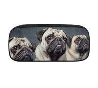 DWVTFSM Funny Pug Dog Large Pencil Bag Waterproof Cute Pen Case Travel Cosmetic Leather Makeup Bag Organizer Pen Holder for Men Women