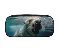 DWVTFSM Funny Sea Lion Large Pencil Bag Waterproof Cute Pen Case Travel Cosmetic Leather Makeup Bag Organizer Pen Holder for Men Women