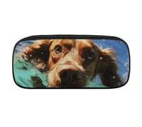 DWVTFSM Funny Swimming Dog Large Pencil Bag Waterproof Cute Pen Case Travel Cosmetic Leather Makeup Bag Organizer Pen Holder for Men Women