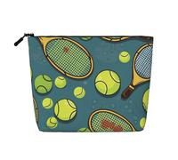 Dwvtfsm Funny Tennis Racquets And Tennis Balls Makeup Bag For Women, Waterproof Linen Travel Cosmetic Organizer Lightweight Zipper Travel Toiletry Bag Organizer Makeup Brushes Storage Bag