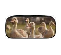 DWVTFSM Geese Walking on The Grass Large Pencil Bag Waterproof Cute Pen Case Travel Cosmetic Leather Makeup Bag Organizer Pen Holder for Men Women