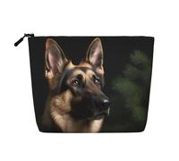 Dwvtfsm German Shepherd Makeup Bag For Women, Waterproof Linen Travel Cosmetic Organizer Lightweight Zipper Travel Toiletry Bag Organizer Makeup Brushes Storage Bag