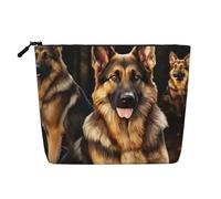 Dwvtfsm German Shepherd Makeup Bag For Women, Waterproof Linen Travel Cosmetic Organizer Lightweight Zipper Travel Toiletry Bag Organizer Makeup Brushes Storage Bag