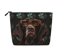 Dwvtfsm German Shorthaired Pointer In Glasses Makeup Bag For Women, Waterproof Linen Travel Cosmetic Organizer Lightweight Zipper Travel Toiletry Bag Organizer Makeup Brushes Storage Bag