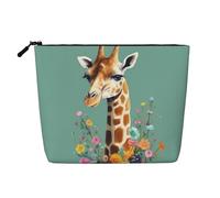 Dwvtfsm Giraffe With Flowers Makeup Bag For Women, Waterproof Linen Travel Cosmetic Organizer Lightweight Zipper Travel Toiletry Bag Organizer Makeup Brushes Storage Bag