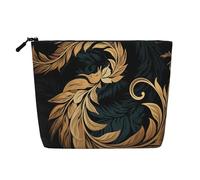 Dwvtfsm Gold And Black Pattern Makeup Bag For Women, Waterproof Linen Travel Cosmetic Organizer Lightweight Zipper Travel Toiletry Bag Organizer Makeup Brushes Storage Bag