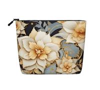 Dwvtfsm Golden Flower Makeup Bag For Women, Waterproof Linen Travel Cosmetic Organizer Lightweight Zipper Travel Toiletry Bag Organizer Makeup Brushes Storage Bag