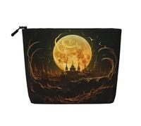 Dwvtfsm Golden Moon Makeup Bag For Women, Waterproof Linen Travel Cosmetic Organizer Lightweight Zipper Travel Toiletry Bag Organizer Makeup Brushes Storage Bag