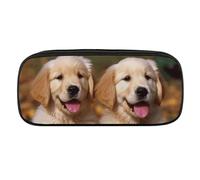 DWVTFSM Golden Retriever Dogs Puppies Pets Large Pencil Bag Waterproof Cute Pen Case Travel Cosmetic Leather Makeup Bag Organizer Pen Holder for Men Women