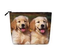 Dwvtfsm Golden Retriever Dogs Puppies Pets Makeup Bag For Women, Waterproof Linen Travel Cosmetic Organizer Lightweight Zipper Travel Toiletry Bag Organizer Makeup Brushes Storage Bag