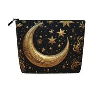 Dwvtfsm Golden Stars And Moon Makeup Bag For Women, Waterproof Linen Travel Cosmetic Organizer Lightweight Zipper Travel Toiletry Bag Organizer Makeup Brushes Storage Bag