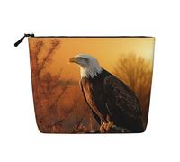 Dwvtfsm Golden Sunset Bald Eagle Makeup Bag For Women, Waterproof Linen Travel Cosmetic Organizer Lightweight Zipper Travel Toiletry Bag Organizer Makeup Brushes Storage Bag